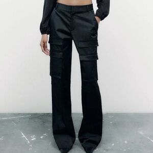 Zara Black Satin Cargo Pants